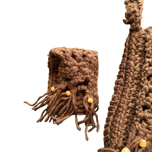 Handmade Crochet Brown Fringe Crossbody Bag & Pouch Set - Picture 3 of 7